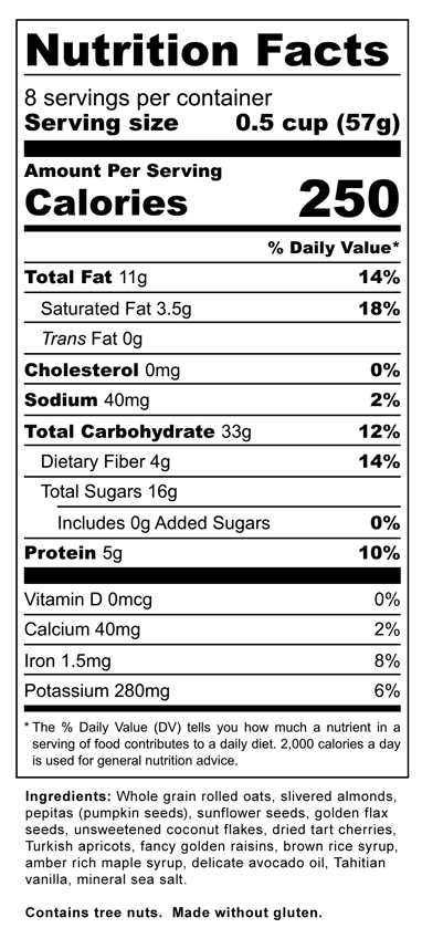 Cherry Coconut Granola - Nutrition Label