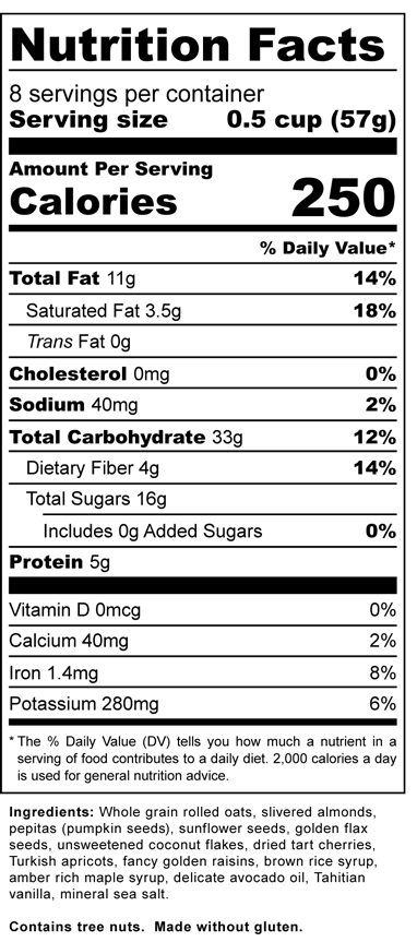 Cherry Coconut Granola - Nutrition Label