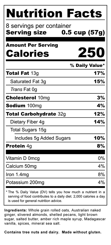 Naked Gingersnap Granola - Nutrition Label