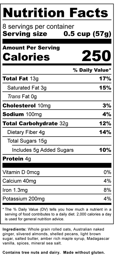 Naked Gingersnap Granola - Nutrition Label