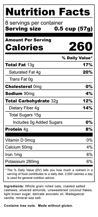 Natural Blonde Granola - Nutrition Label